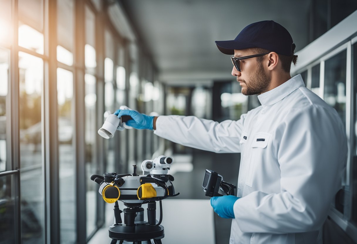 A professional pest control technician carefully compares different pest control companies in Skien, Norway before making a decision